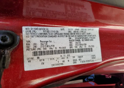 2014 Ford Focus Se from USA, damaged, VIN 1FADP3F28EL178340